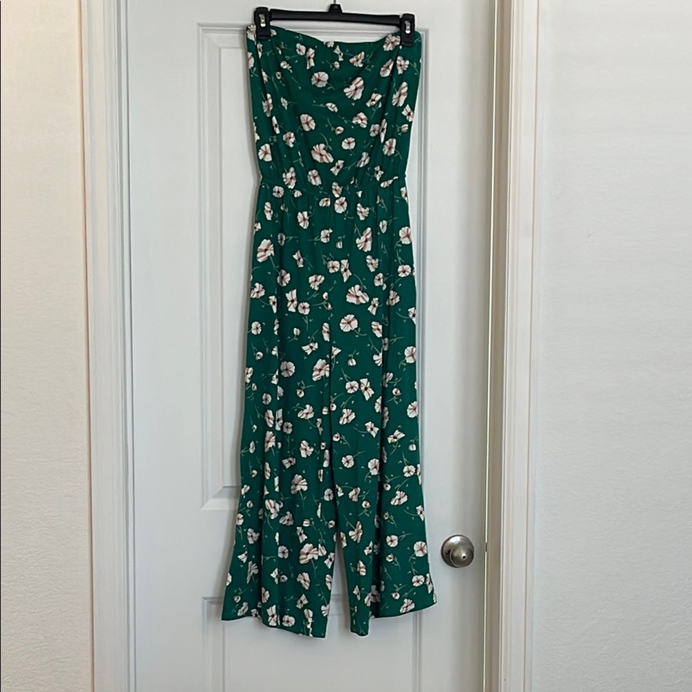 Francesca's Collections Green and White Floral Jumpsuit